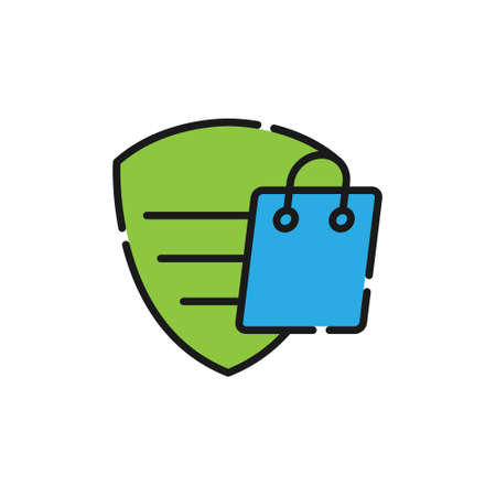 Secure Shopping icon Vector Illustration. Shopping Security and Safety with Shield icon design concept for e-commerce, online store and marketplace website, mobile, logo, symbol, button, sign, app UIのイラスト素材
