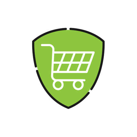 Secure Shopping icon Vector Illustration. Shopping Security and Safety with Shield icon design concept for e-commerce, online store and marketplace website, mobile, logo, symbol, button, sign, app UIのイラスト素材