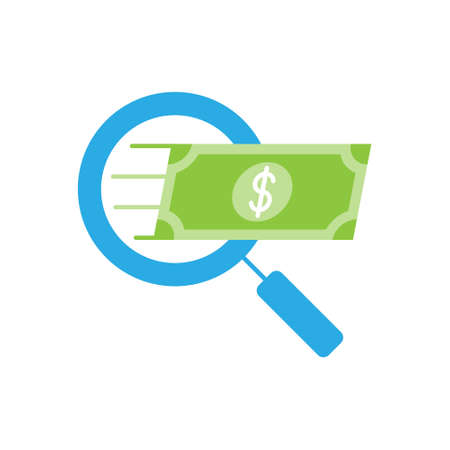 Money Search icon Vector Illustration. Money with Searching icon vector design concept for Banking, Finance, Currency and Trading Investment Business website, symbol, icon, sign, App UI template.のイラスト素材
