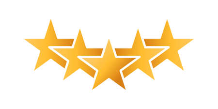 Customer review rating icon vector illustration. 5 star rating icon vector design template. Review Rating with Five Star vector icon flat design for website, symbol, logo, sign, mobile, app, UI.のイラスト素材