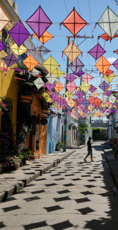 Colorful green wall in Getsemani, Cartagena, Colombia. High quality photoの写真素材
