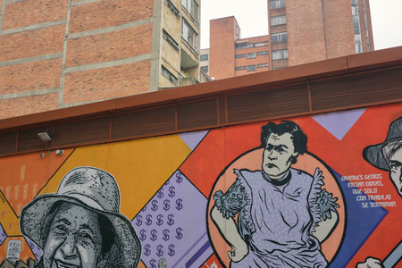 Urban graffiti in La Candelaria, Bogota city center, Colombiaの写真素材