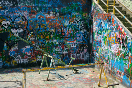 graffiti covered walls in Comuna 13, Medellinの写真素材