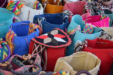 Fair of handcrafted backpacks in Colombiaの写真素材