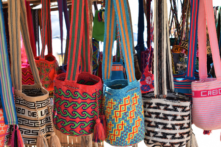 Woven backpacks, Colombian handicraftsの写真素材
