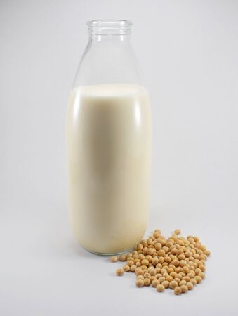 Bottle of soy milk, soy beansの写真素材