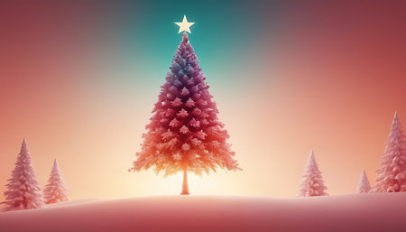 Christmas tree against orange and blue background with vignette 3dの素材