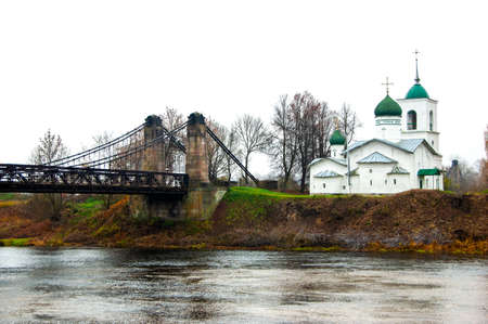 Chain bridges in Russia. City Island. Churchの写真素材