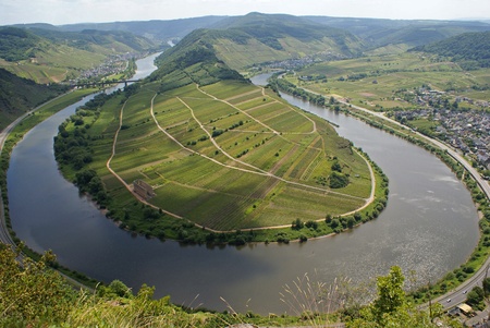 Moselle River Loop, Bremm, Germany, Europeの写真素材