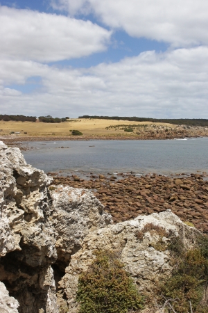 Rocky beach of Stokes Bay, Kangaroo Island, South Australiaの写真素材