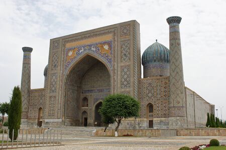 Madrassa on Registon Place, Samarkand, silk road, Uzbekistan, Central Asiaの写真素材