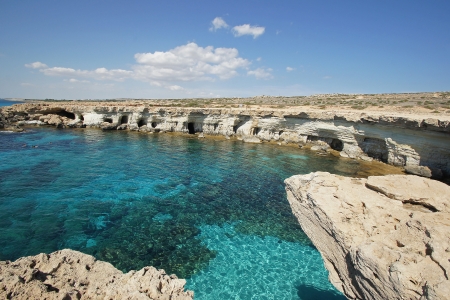 Sea Caves, Cape Greko, Agia Napa, Cyprus, Europeの写真素材