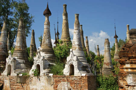 Pagoda Ruins of Indein, Inle Lake, Myanmarの写真素材