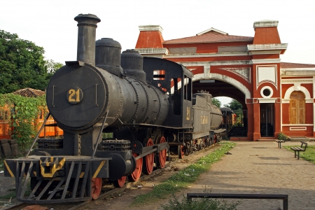 Old Railway Station with historic steam engine, Granada, Nicaragua, Central Americaのeditorial素材