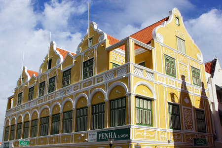 WILLEMSTAD, CURACAO - DECEMBER 10, 2013  Historic Building in downtown Willemstad on December 10, 2013 in Curacao, ABC Islands のeditorial素材