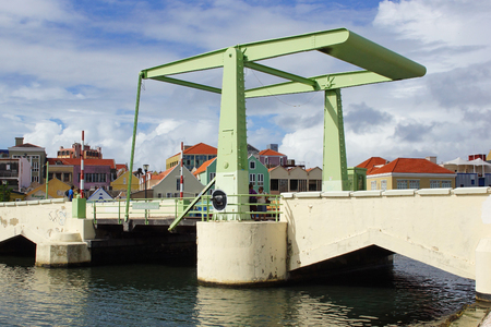WILLEMSTAD, CURACAO - DECEMBER 10, 2013  Queen Wilhelmina Bridge on December 10, 2013 in Willemstad, Curacao, ABC Islands のeditorial素材
