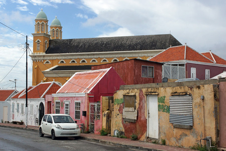WILLEMSTAD, CURACAO - DECEMBER 10, 2013  Slum area close to the cathedral on december 10, 2013 in Willemstad, Curacao, ABC Islandsのeditorial素材