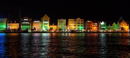 WILLEMSTAD, CURACAO - DECEMBER 10, 2013  Panorama of Punda district at night on December 10, 2013 in Willemstad, Curacao, ABC Islands,のeditorial素材