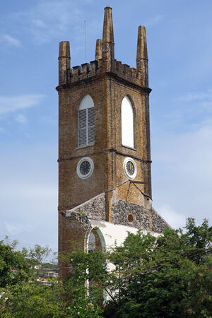 Steeple of the Presbyterian Church of Saint Georges  The church was destroyed during the hurricane Ivan  Grenada, Caribbean の写真素材