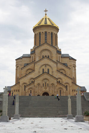 TBILISI, GEORGIA - JUNE 29, 2014  Church Zminda Sameba, the new cathedral of Tbilisi on June 29, 2014 in Georgia, Europeのeditorial素材