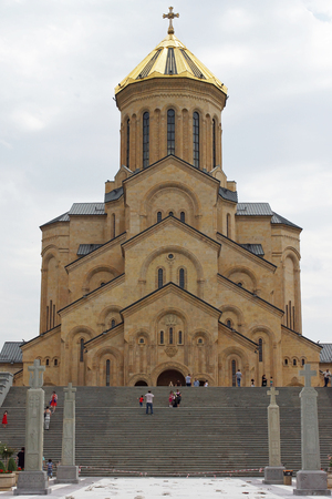 TBILISI, GEORGIA - JUNE 29, 2014  Church Zminda Sameba, the new cathedral of Tbilisi on June 29, 2014 in Georgia, Europeのeditorial素材