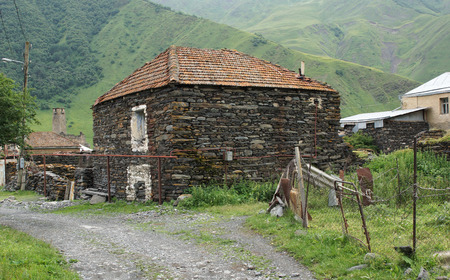 Characteristic homes in the Caucasian villages, Georgia, Europeの写真素材