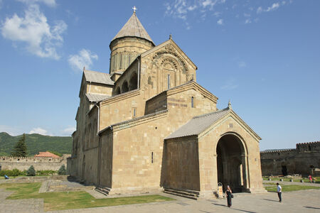 MZCHETA, GEORGIA - JULY 2, 2014: Panorama of Church Sveti Zchoweli on July 2, 2014 in Mzcheta,...