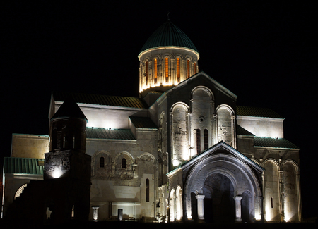 Bagrati Cathedral at night, Kutaisi, Georgia, Europeの写真素材