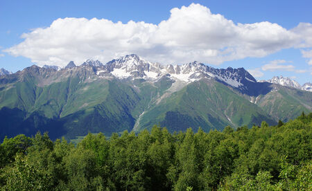 Panorama of the Caucasus Mountains close to Mestia, Georgia, Europeの写真素材