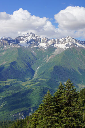 Panorama of the Caucasus Mountains close to Mestia, Georgia, Europeの写真素材