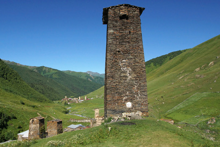 Fortified towers of Ushguli, Swanetia, Georgia, Europeの写真素材