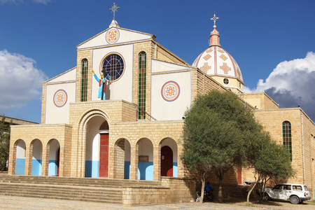ADIGRAT, ETHIOPIA - DECEMBER 1, 2014: Panorama of the Cathedral of Adigrat on December 1, 2014 in Ethiopia, Africa.のeditorial素材