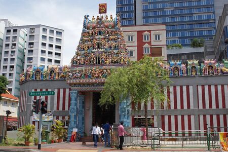 SINGAPORE, ASIA - MAY 14, 2015: Sri Veeramakalimamman Temple, one of the sights of Little India on May 14, 2015 in Singapore, Asiaのeditorial素材