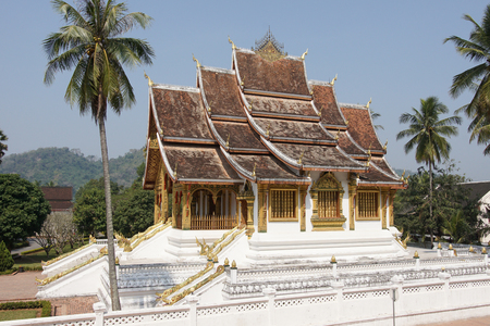 LUANG PRABANG, LAOS - FEBRUARY 10, 2016: Wat Ho Pha Bang temple close to the National Museum on February 10, 2016 in Luang Prabang, Laos, Asiaのeditorial素材