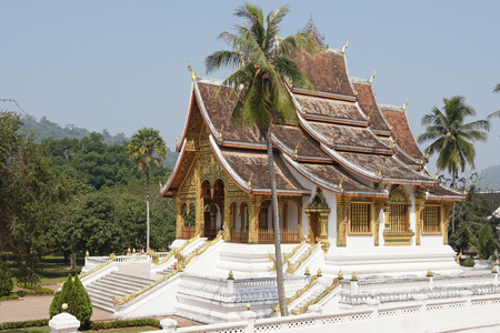 LUANG PRABANG, LAOS - FEBRUARY 10, 2016: Wat Ho Pha Bang temple close to the National Museum on February 10, 2016 in Luang Prabang, Laos, Asiaのeditorial素材