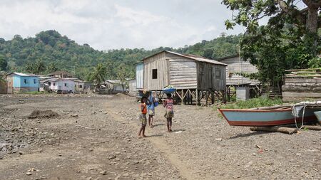 RIBEIRA AFONSO, SAO TOME - JANUARY 29, 2017: Fishermen village Ribeira Afonso on  Sao Tome Island on January 29, 2017 in Sao Tome and Principe, Africaのeditorial素材