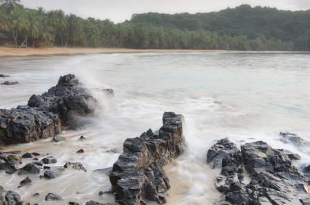 Praia Coco on an overcast day, Principe Island, Sao Tome and Principe, Africaの写真素材