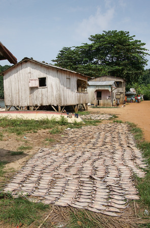 ABADE, SAO TOME AND PRINCIPE - FEBRUARY 3, 2017: Fishermen village Abade on Principe Island on February 3, 2017 in Sao Tome and Principe, Africaのeditorial素材