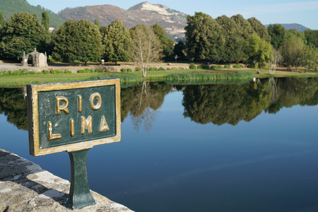 Rio Lima close to Ponte de Lima, Camino de Santiago, Portugalの写真素材