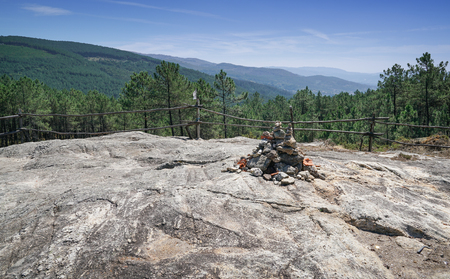 Panoramic view from the peak of the Alto da Portela Grande de Labruja, Camino de Santiago, Portugalの写真素材