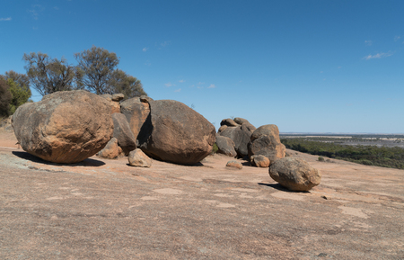 On top of the spectacular Wave Rock, famous place in the outback of Western Australiaの写真素材