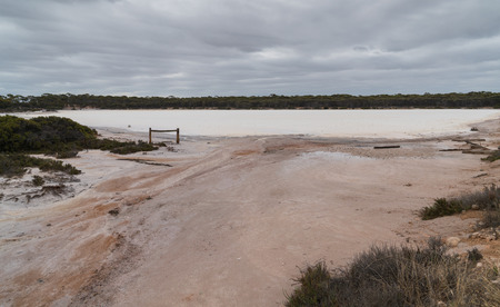 Landscape with salt lakes on an overcast day in Western Australiaの写真素材