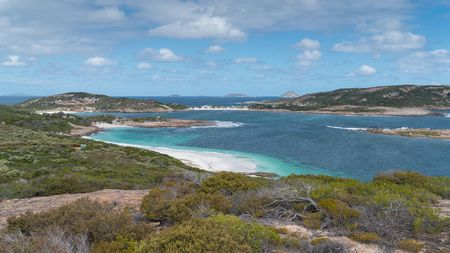 Panoramic view over the Little Wharton Beach on a summer day, one of the most beautiful places in the Cape Le Grand National Park, Western Australiaの写真素材