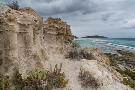 Nine Mile Beach close to Esperance on an overcast day, Western Australiaの写真素材
