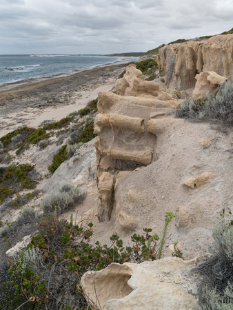 Nine Mile Beach close to Esperance on an overcast day, Western Australiaの写真素材