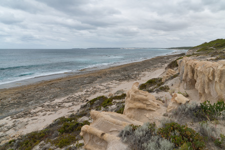 Nine Mile Beach close to Esperance on an overcast day, Western Australiaの写真素材