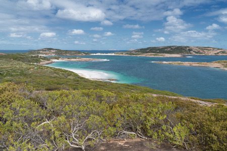Panoramic view over the Little Wharton Beach on a summer day, one of the most beautiful places in the Cape Le Grand National Park, Western Australiaの写真素材