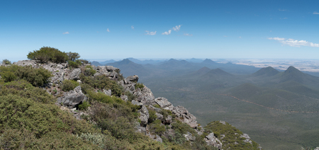 Panoramic view over the hills of the Stirling Range National Park close to Mount Barker, Western Australiaの写真素材