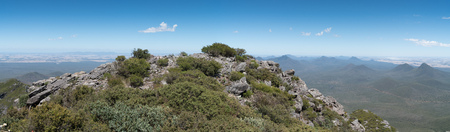 Panoramic view over the hills of the Stirling Range National Park close to Mount Barker, Western Australiaの写真素材