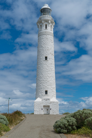 CAPE LEEUWIN, AUSTRALIA - FEBRUARY 7, 2018: Lighthouse  at Cape Leeuwin, the most southwestern point of Australia where the Indian Ocean meets the Southern Ocean on February 7, 2018 in Western Australiaのeditorial素材